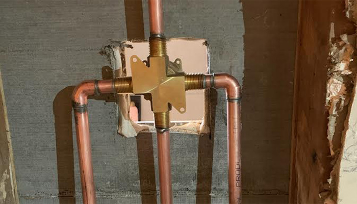 Copper pipes installed as part of our bathroom plumbing services near Arcadia, CA.
