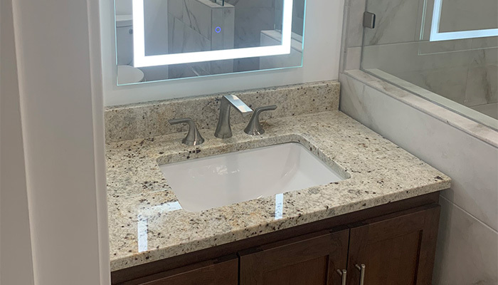 Restroom sink worked on by our Bonita bathroom plumbers.